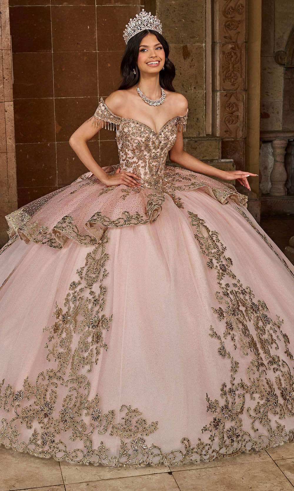 Rachel Allan RQ3129 - Fringe Embellished Off-Shoulder Ballgown Couture Candy Rachel Allan RQ3129 - Fringe Embellished Off-Shoulder Ballgown Couture Candy