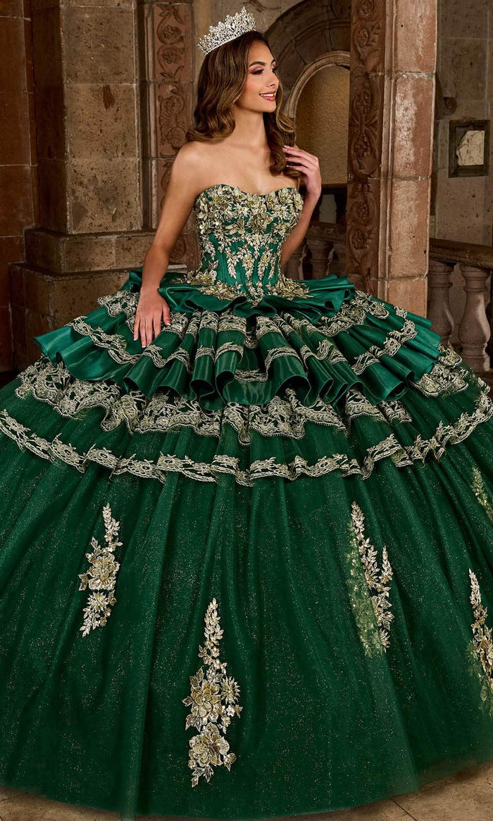 Rachel Allan RQ5003 - Strapless Lace Embellished Ballgown Ball Gowns 0 / Emerald Gold
