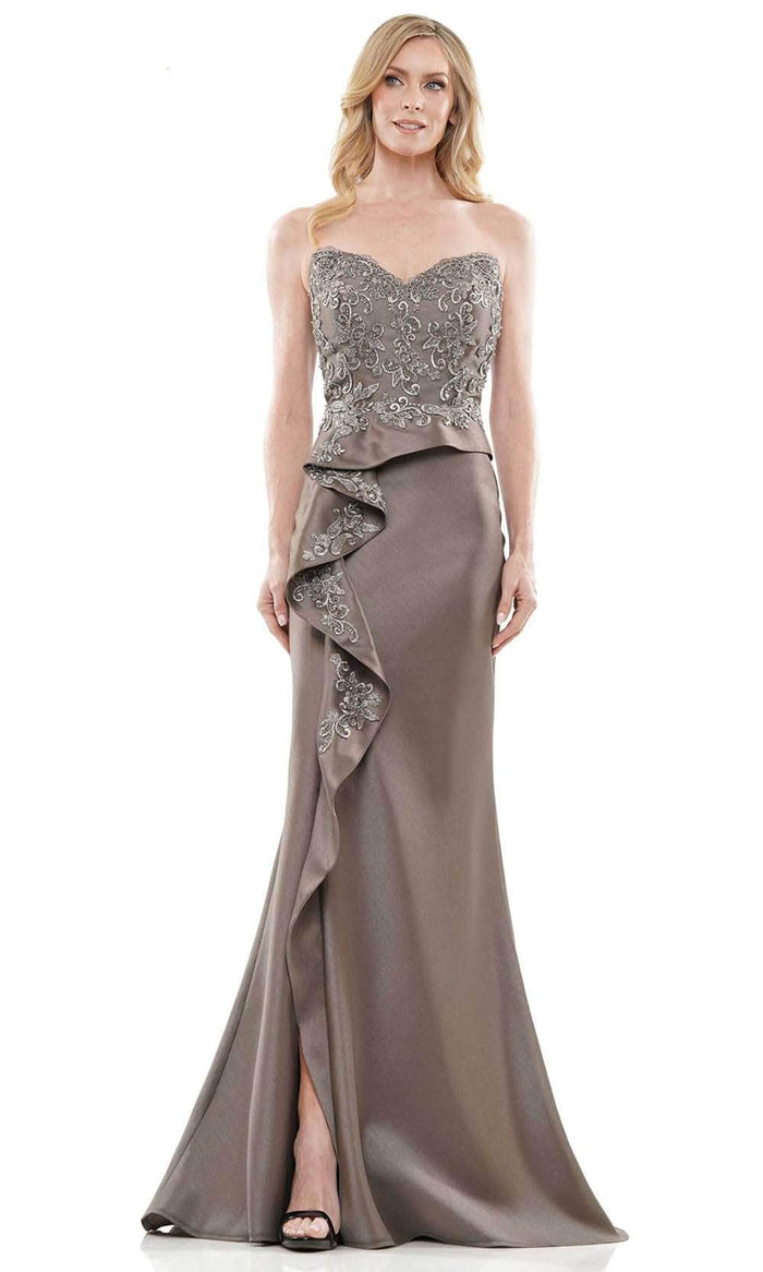 Rina di Montella RD2903 - Applique Peplum Evening Gown Evening Dresses 4 / Gunmetal