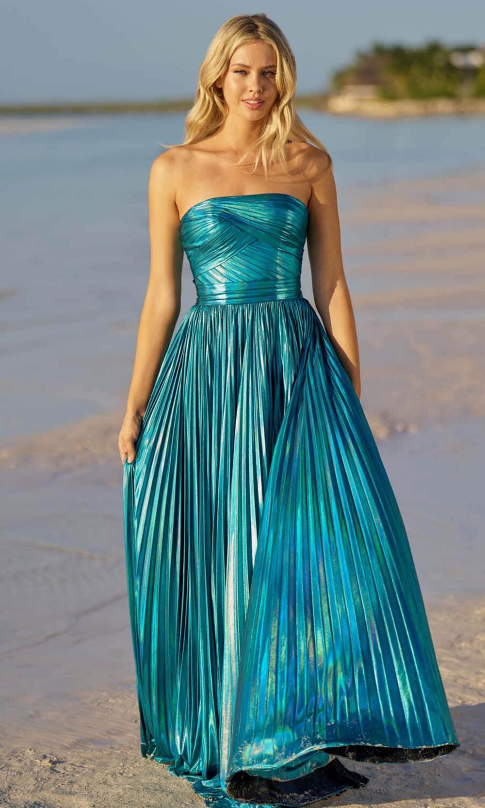 Sherri Hill 55768 Strapless Metallic Evening Gown – Couture Candy