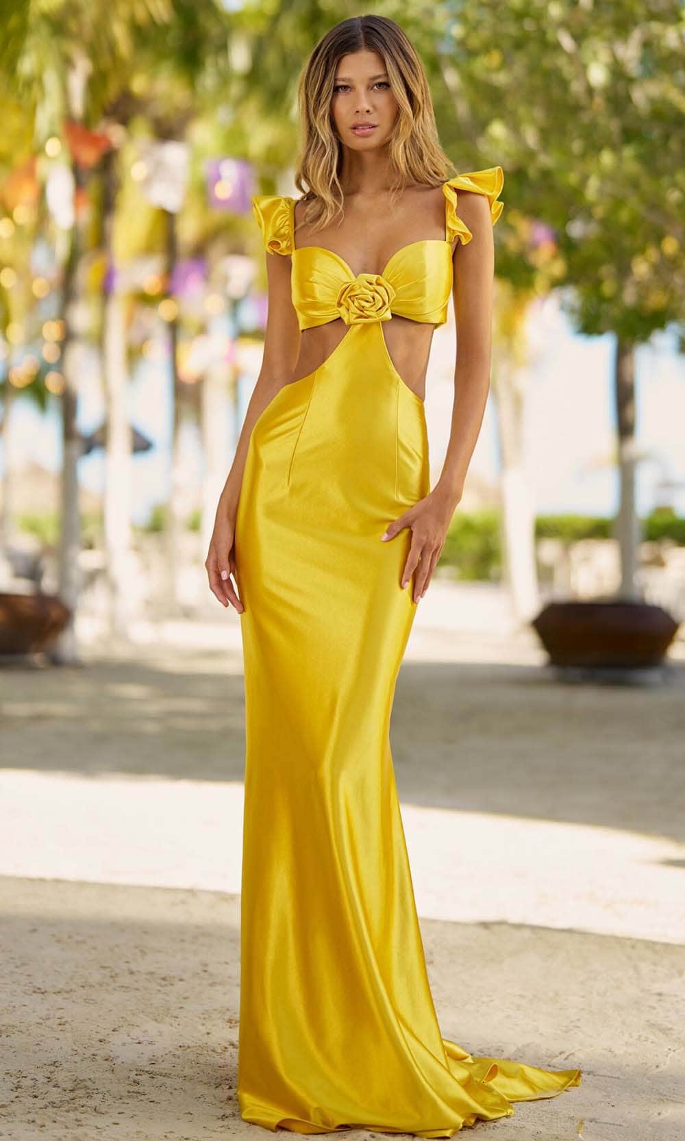 rosette cut out dress Open Back Cut Out Rosette Dress by Wolddress Evening Glam