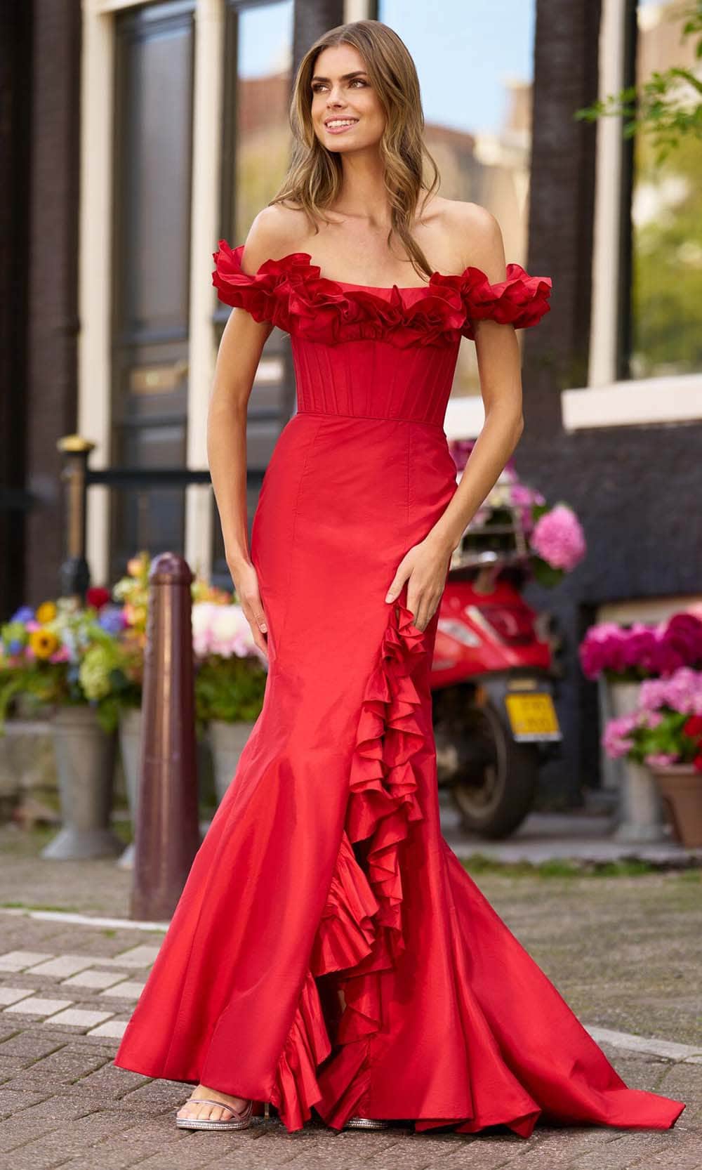 Sherri Hill 56240 - Ruffle Corset Gown with Slit Sherri Hill 56240 - Ruffle Corset Gown with Slit