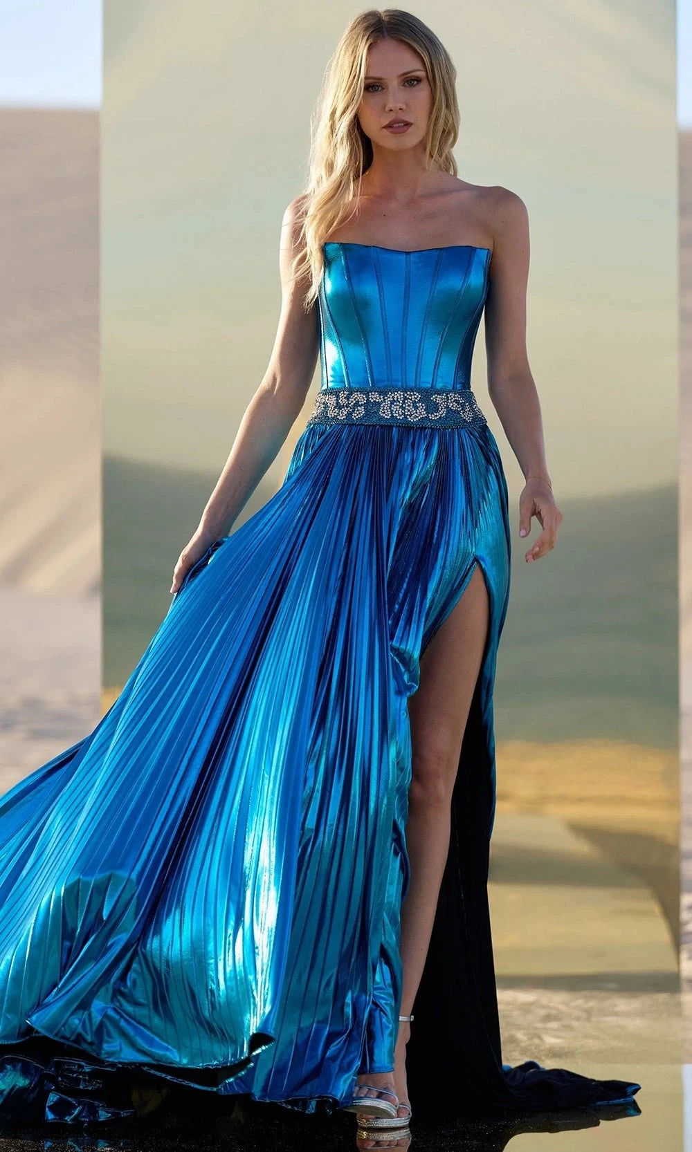 Sherri Hill 56522 - Long Metallic A-Line Dress Sherri Hill 56522 - Long Metallic A-Line Dress