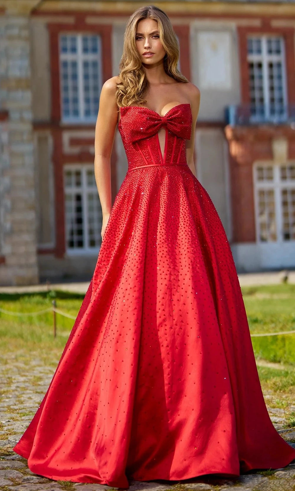 Sherri Hill 56900 - Beaded Strapless Evening Gown with Bow Sherri Hill 56900 - Beaded Strapless Evening Gown with Bow