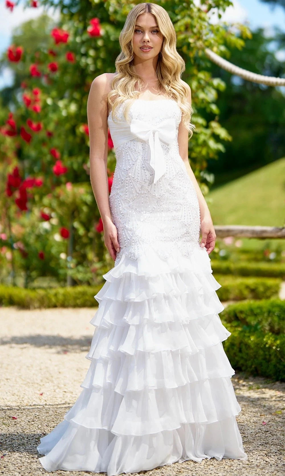 chiffon trumpet dress Prom Dress 2026 White Mermaid Chiffon Long Applique Strapless