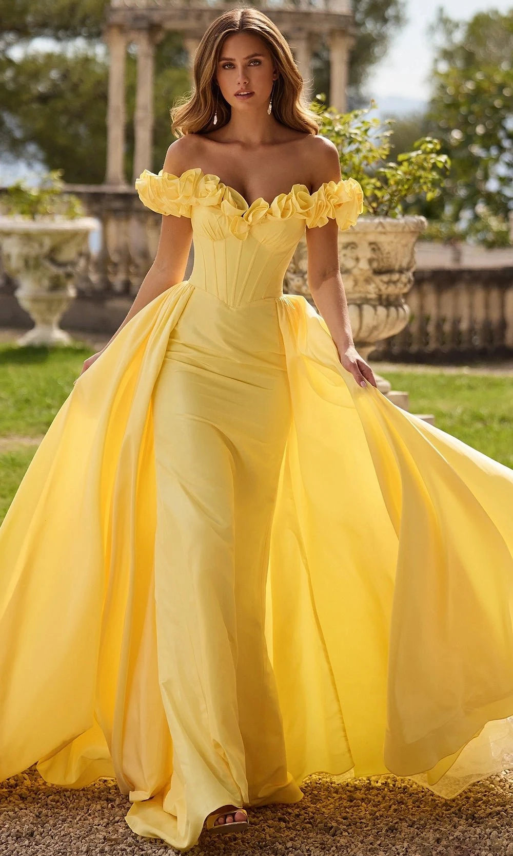 off shoulder frill dress Sherri Hill 57200 - Long Taffeta Sheath/A-Line Dress