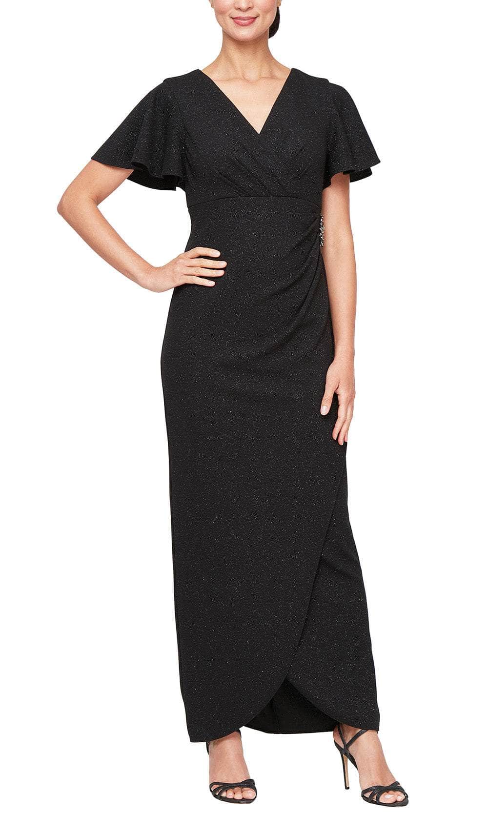 S.L. Fashions Dresses (S.L.NY) 9127212 - Long 97% Polyester 3% Spandex Column Dress - Short Flutter S.L.eeves, Ruched, Tulip Hem, Beaded Brooch, Full Back, Hidden Zipper Closure Couture Candy S.L. Fashions Dresses (S.L.NY) 9127212 - Long 97% Polyester 3% Spandex Column Dress - Short Flutter S.L.eeves, Ruched, Tulip Hem, Beaded Brooch, Full Back, Hidden Zipper Closure Couture Candy