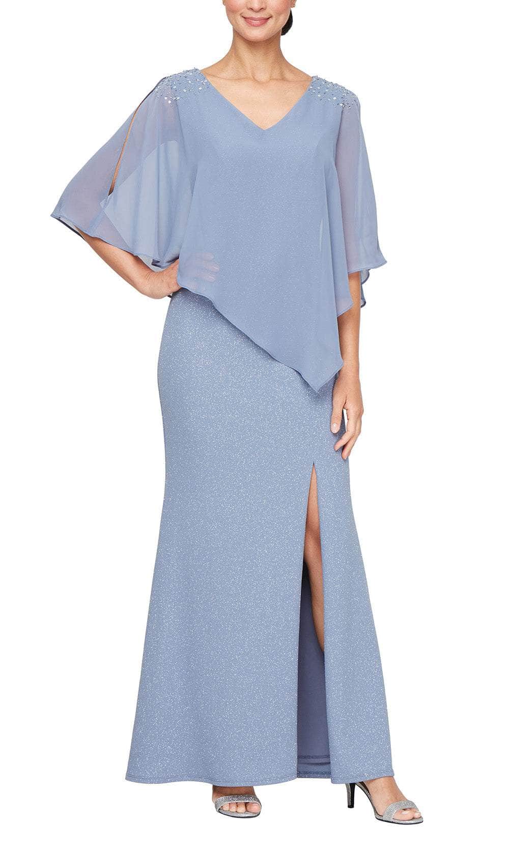 S.L. Fashions 9127277 - Asymmetric Capelet V-Neck Formal Dress S.L. Fashions 9127277 - Asymmetric Capelet V-Neck Formal Dress
