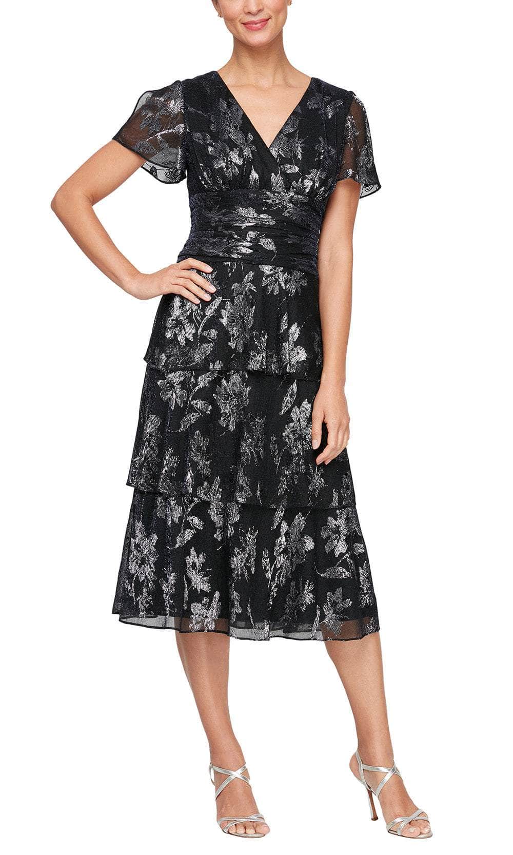metallic tea length dress S.L. Fashions 9155206