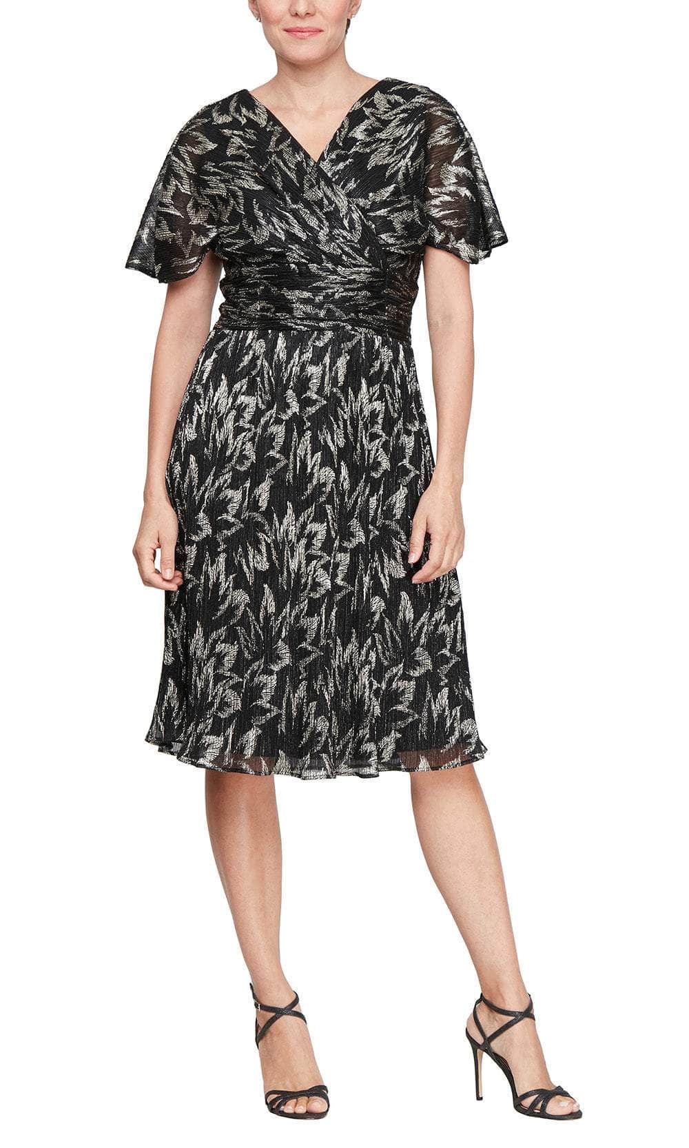 S.L. Fashions 9155231 - Ruched Waist Printed V-Neck Evening Dress S.L. Fashions 9155231 - Ruched Waist Printed V-Neck Evening Dress