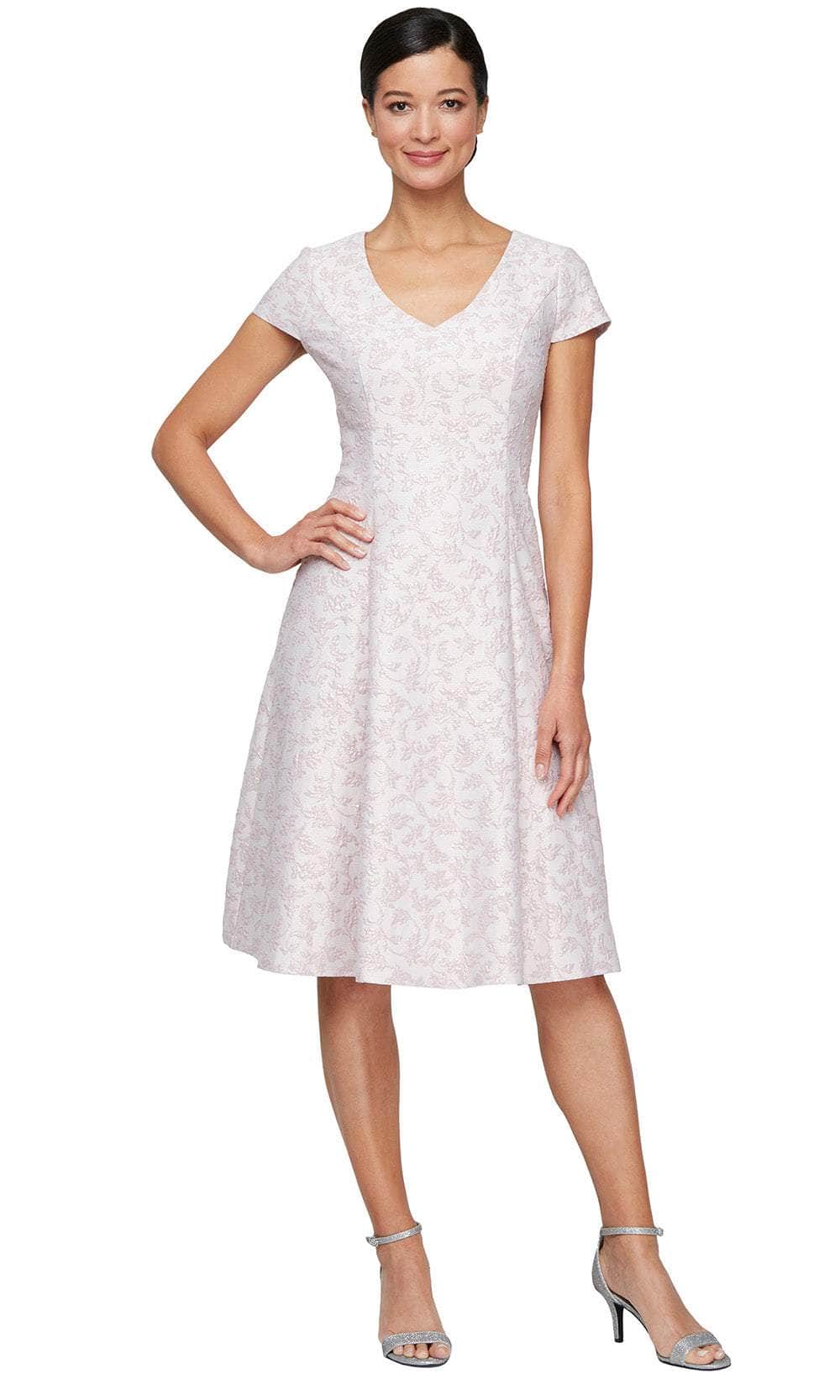 S.L. Fashions 9157101 - Cap Sleeves Jacquard A-line Dress S.L. Fashions 9157101 - Cap Sleeves Jacquard A-line Dress