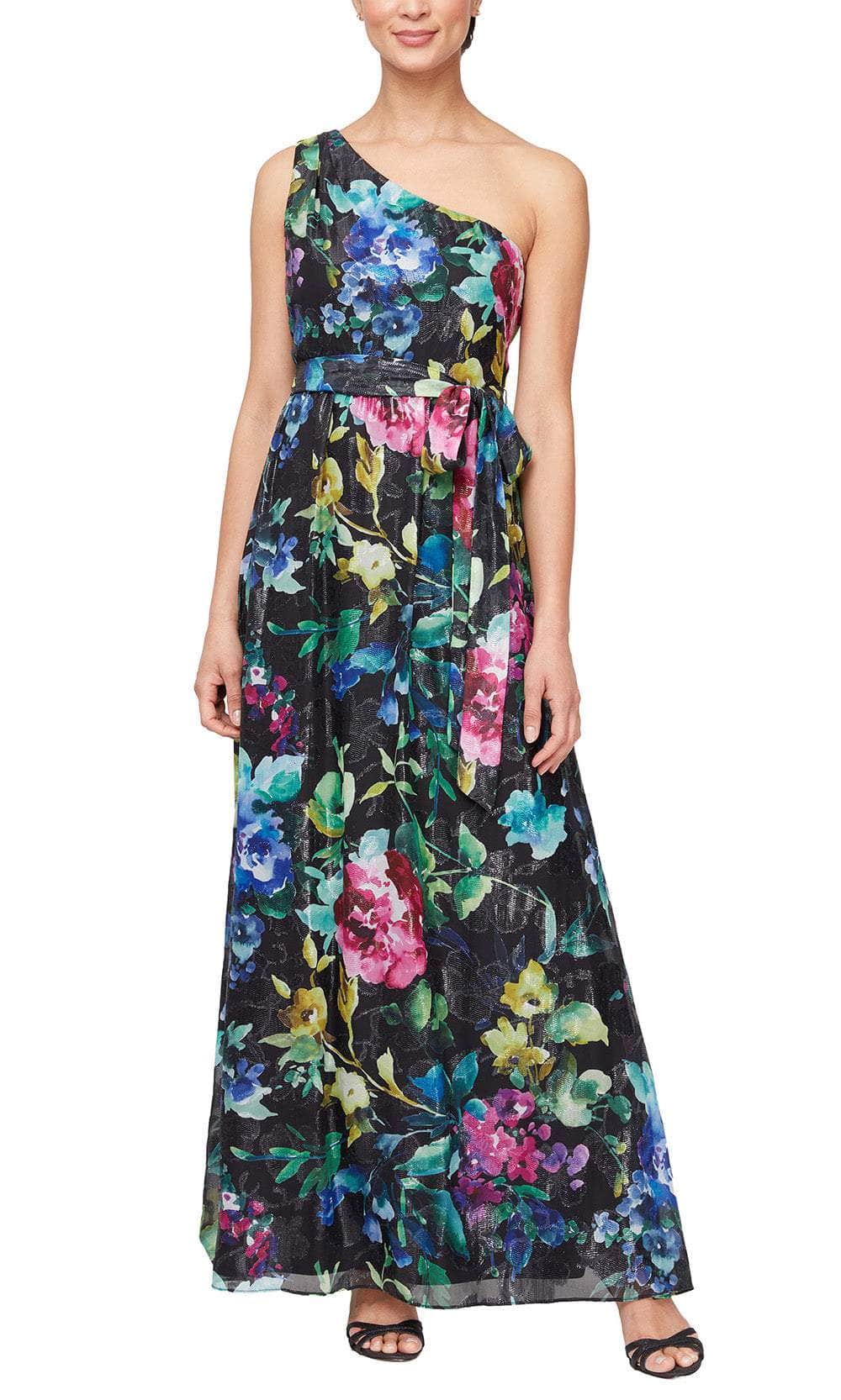 Sl Fashions Women's Floral-Print One-Shoulder Maxi Dress - Black Multi Sl Fashions Women's Floral-Print One-Shoulder Maxi Dress - Black Multi