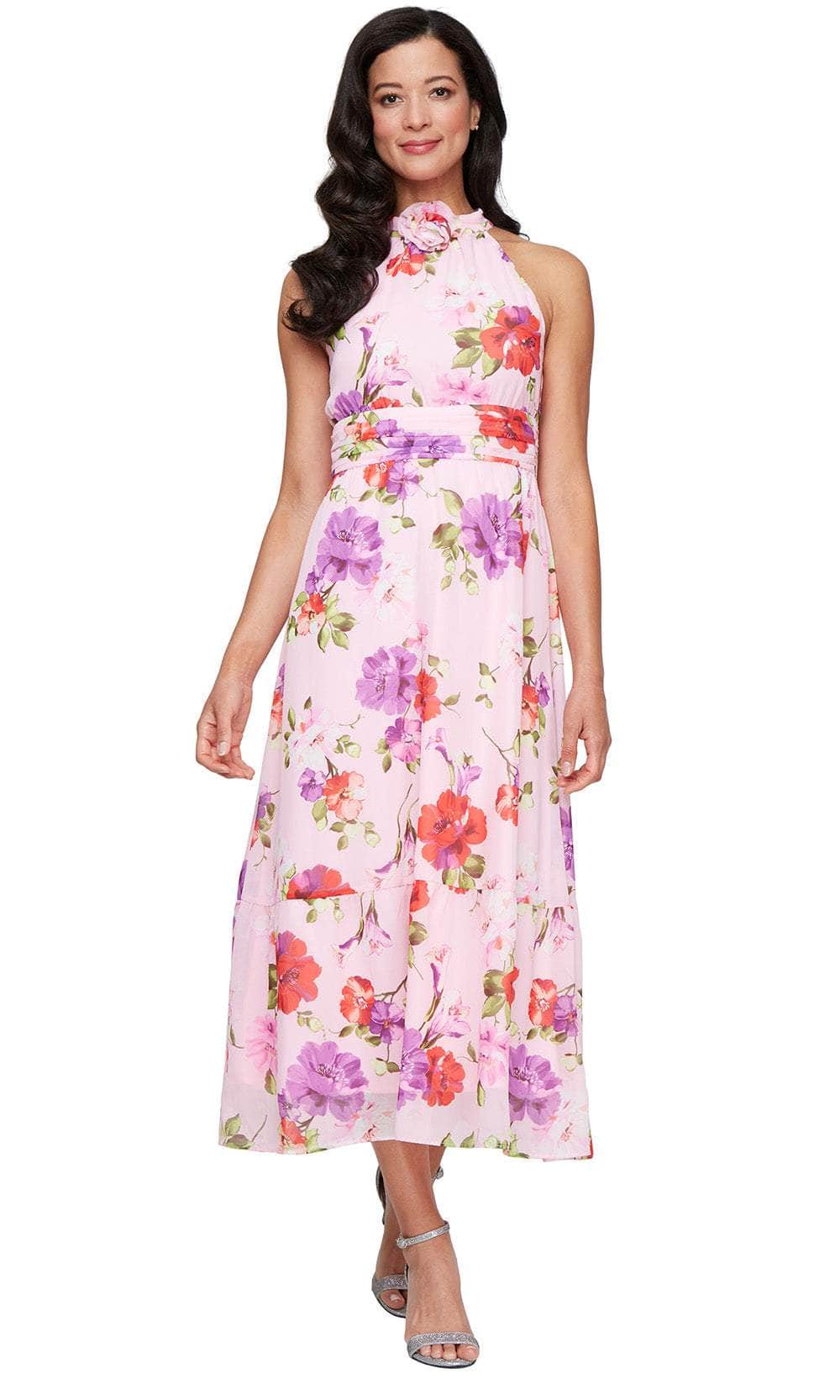 S.L. Fashions 9172115 - Floral High Halter Neck Chiffon Dress S.L. Fashions 9172115 - Floral High Halter Neck Chiffon Dress
