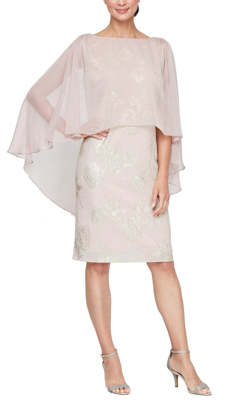 S.L. Fashions Dresses (S.L.NY) 9179479 - Knee Length Self Dress: 80%  Polyester, 20% Metallic Cape: 100% Polyester Sheath Dress