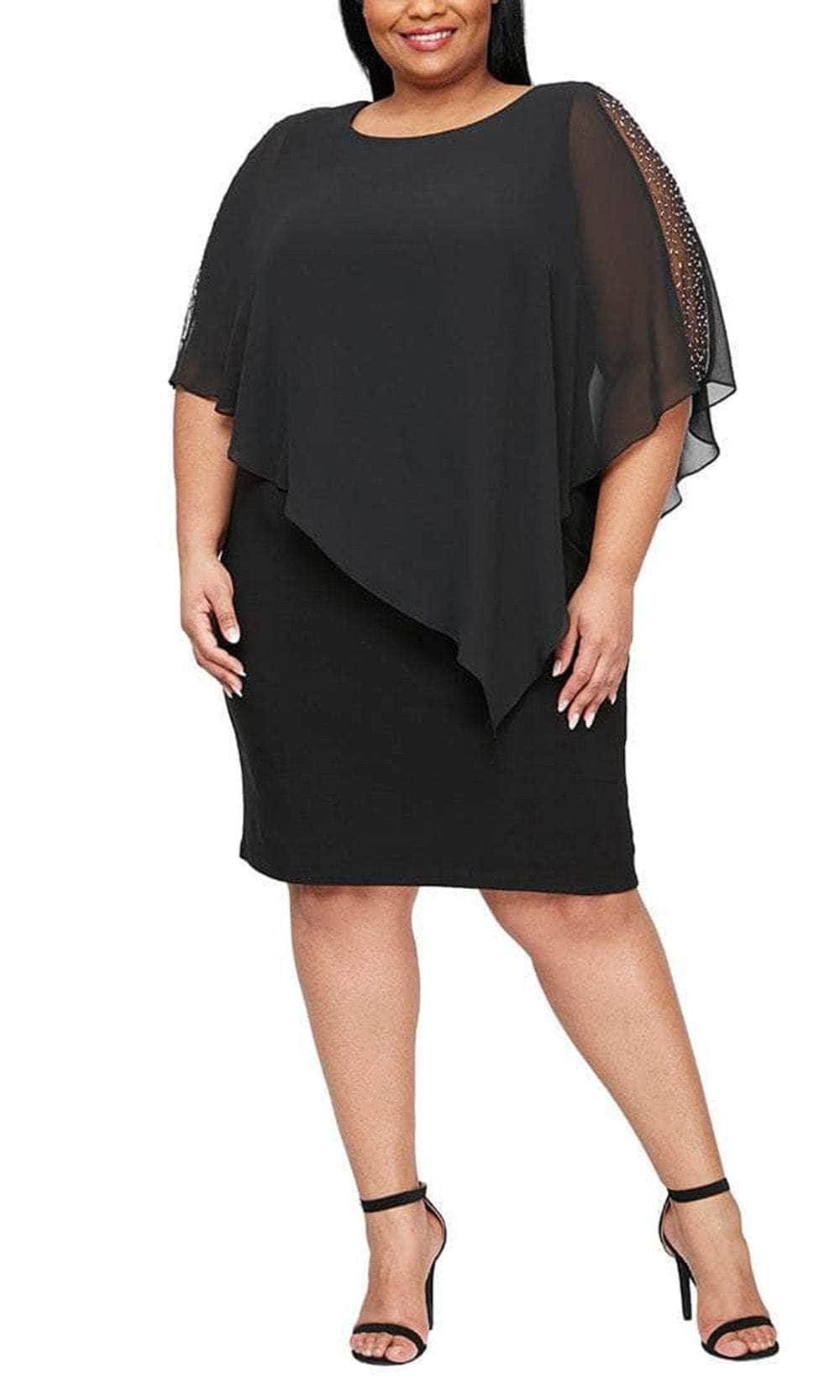 SL Fashions Plus Size Crewneck Asymmetric Capelet Sheath Dress - Black - Size 18w SL Fashions Plus Size Crewneck Asymmetric Capelet Sheath Dress - Black - Size 18w