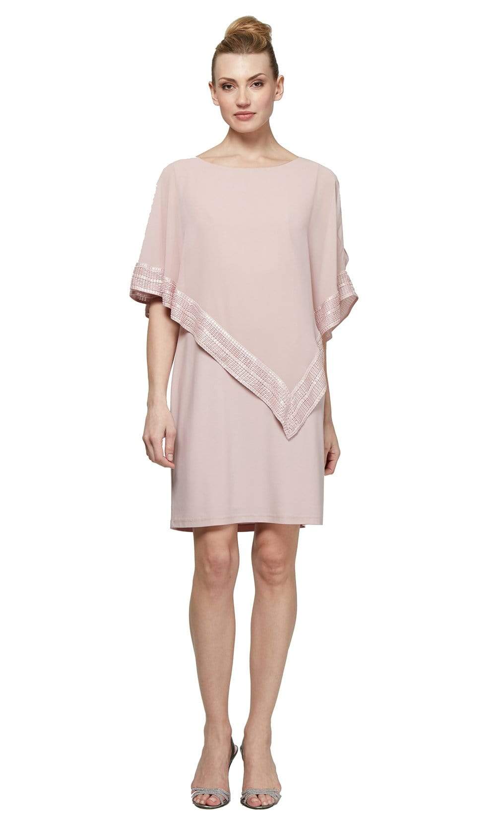 SL Fashions Womens Metallic-Trim Sheath Capelet Dress Pink 8 SL Fashions Womens Metallic-Trim Sheath Capelet Dress Pink 8