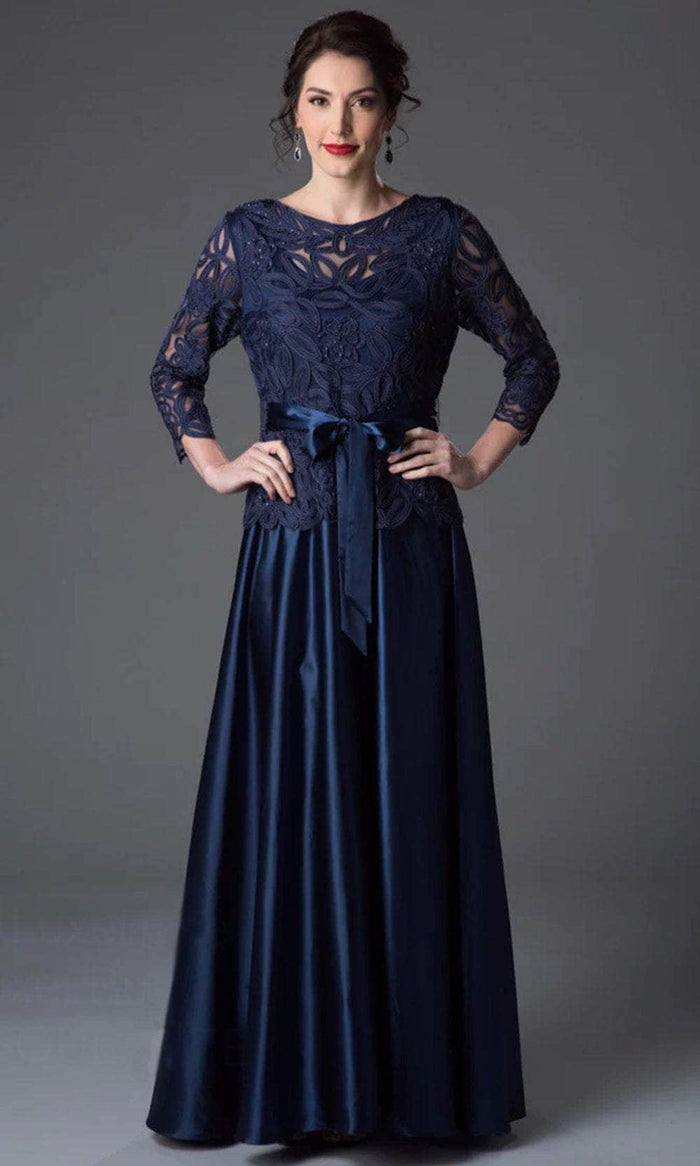 Soulmates 1601 - Soutache Lace-Overlay A-Line Formal Evening Gown Mother of the Bride Dresses Navy / 1X