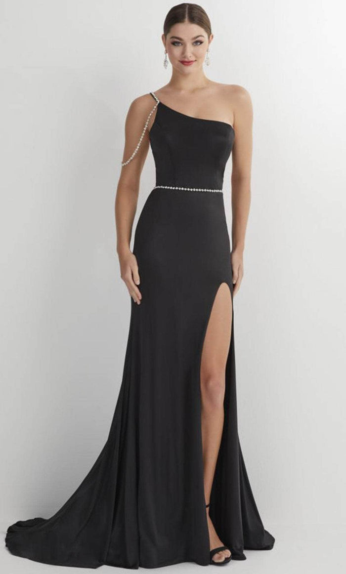 Studio 17 Prom 12887 - Asymmetric Neck Jersey Prom Gown Prom Dresses 0 / Black