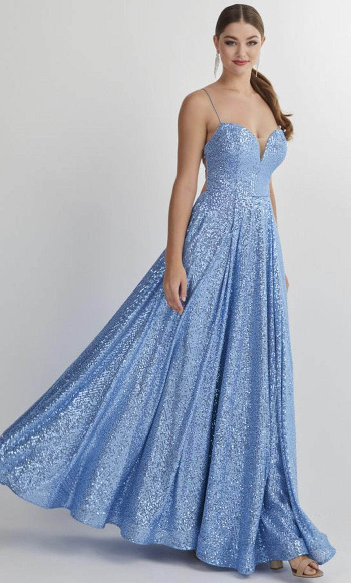 Studio 17 Prom 12900 - Sleeveless A-line Evening Gown Evening Dresses 0 / Misty Blue