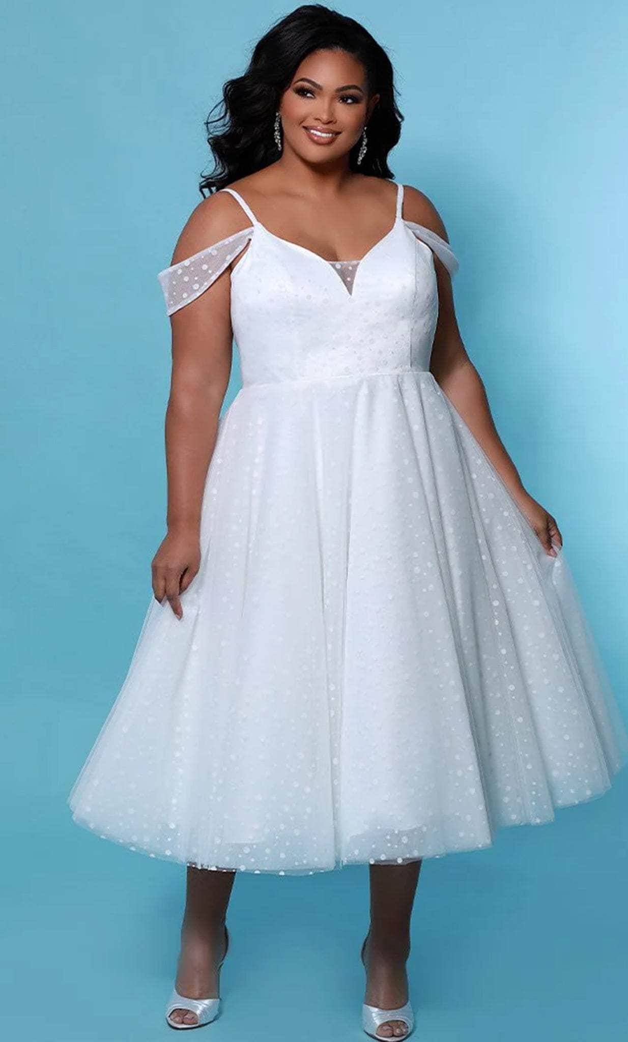 Sydney's Closet CE2208 - Cold Shoulder A-line Knee-Length Dress Sydney's Closet CE2208 - Cold Shoulder A-line Knee-Length Dress