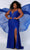 Sydney's Closet - JK2201 Plunging V Neck Shimmering Gown With Slit Prom Dresses 10 / Cobalt