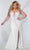 Sydney's Closet - JK2218 Caped Plunging V-Neck Evening Dress Evening Dresses 10 / White Ice