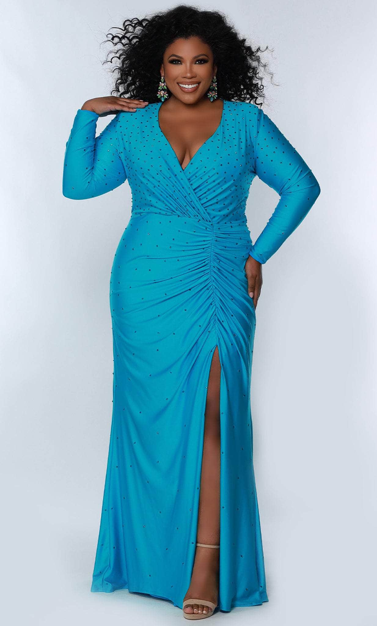 Sydney's Closet SC7345 - Long Sleeve Hot Fix Embellished Prom Dress Couture Candy Sydney's Closet SC7345 - Long Sleeve Hot Fix Embellished Prom Dress Couture Candy