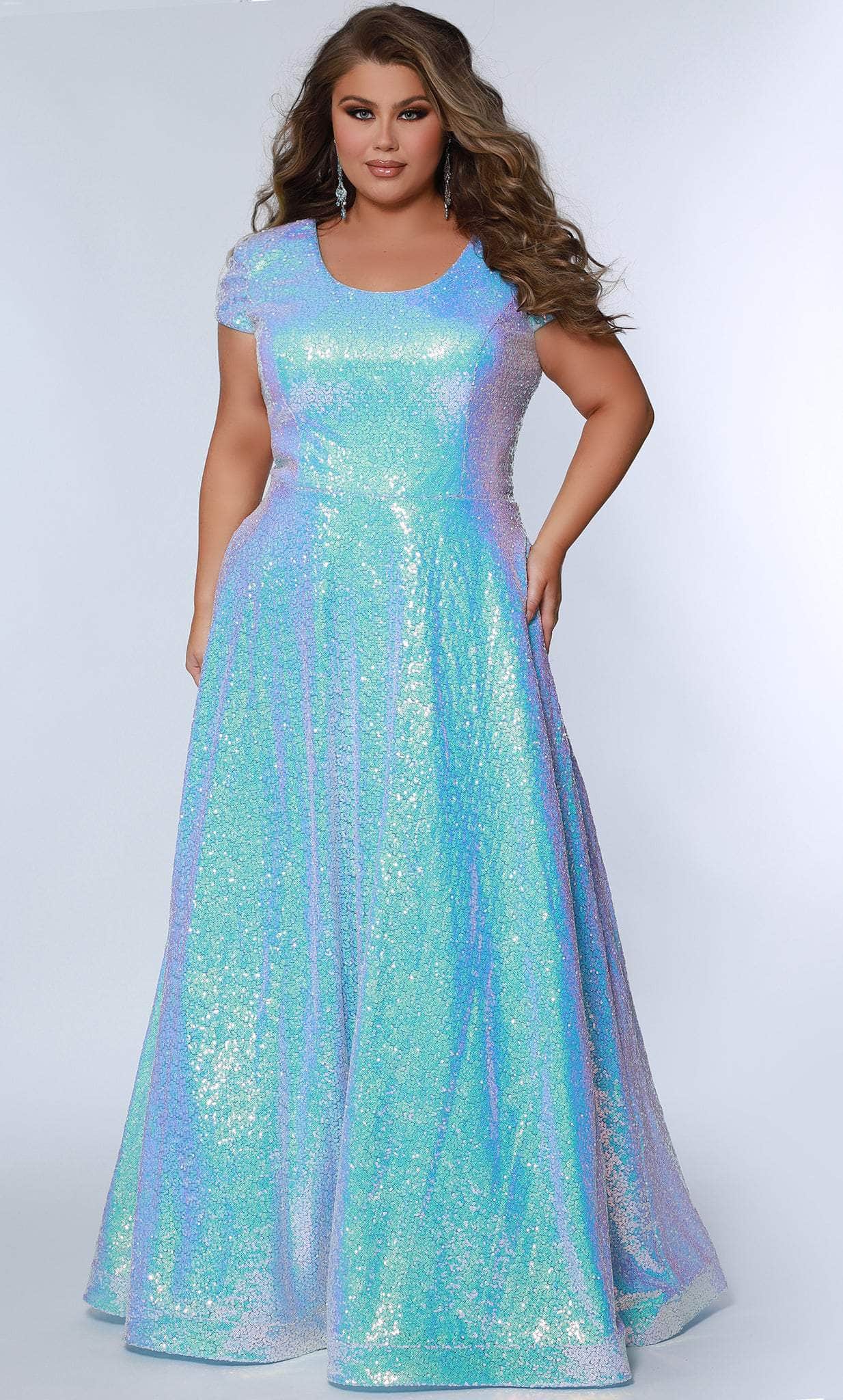 Sydney's Closet SC7348 - Cap Sleeve A-line Evening Dress Sydney's Closet SC7348 - Cap Sleeve A-line Evening Dress