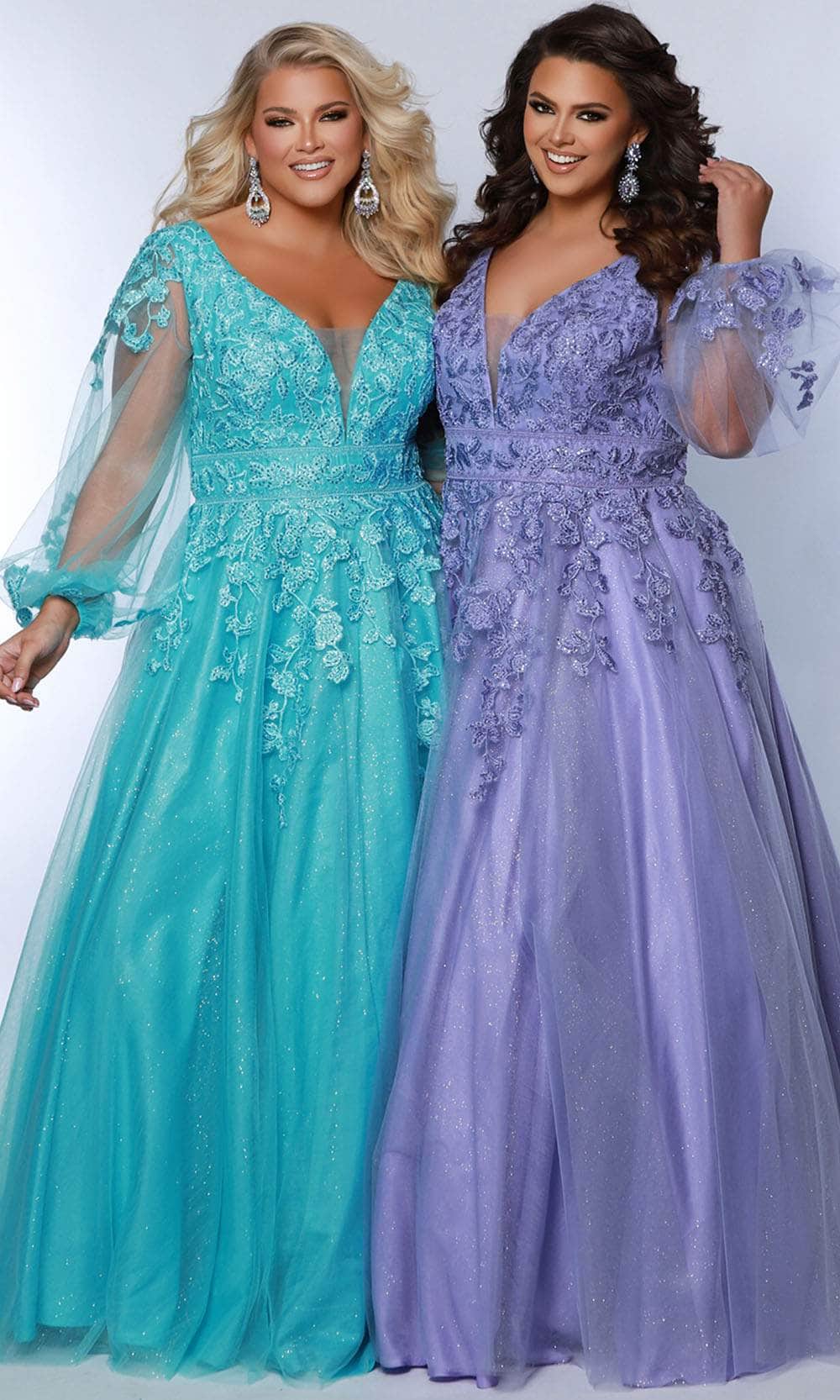 Sydney's Closet SC7373 - Illusion Sleeve Appliqued Prom Dress Sydney's Closet SC7373 - Illusion Sleeve Appliqued Prom Dress