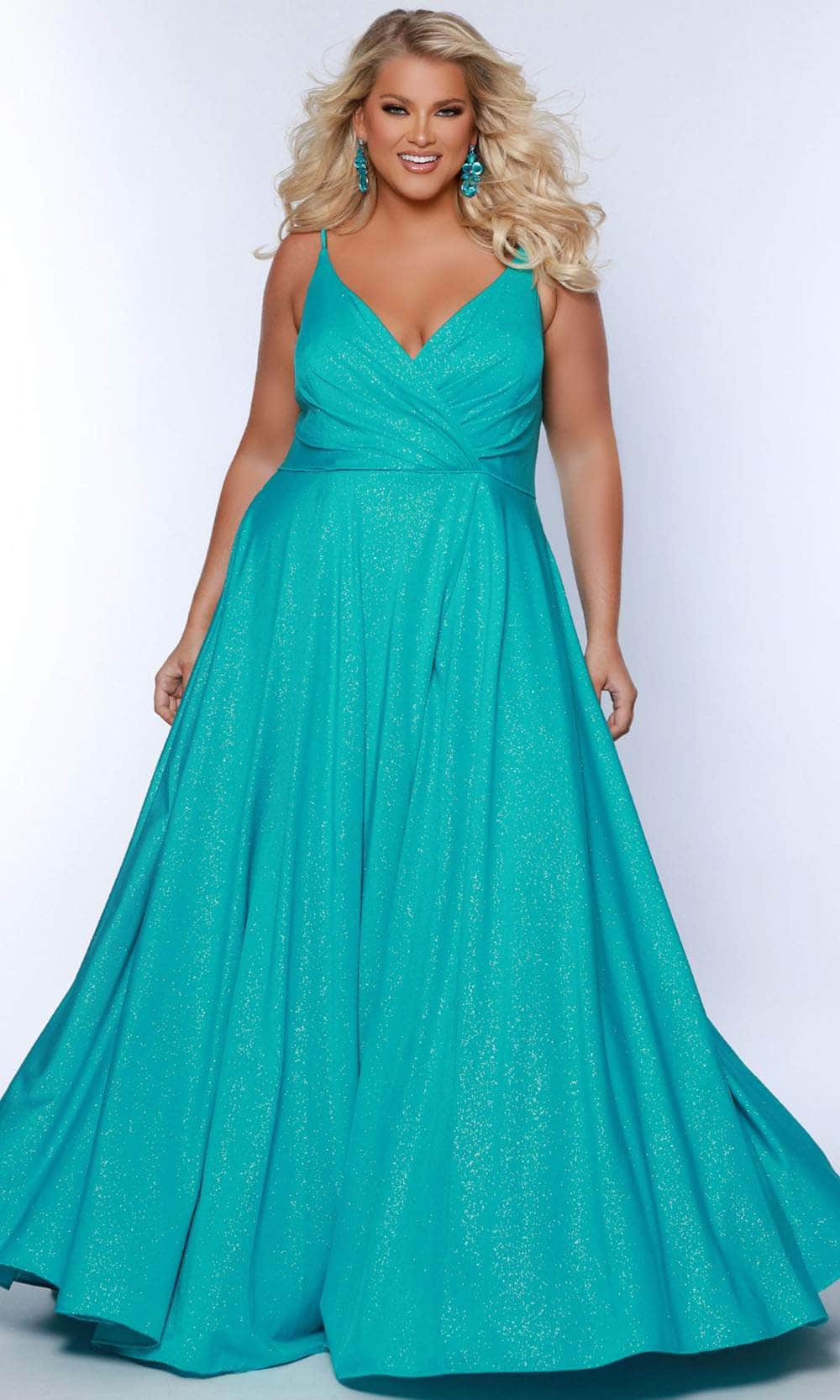 Sydney's Closet SC7375 - Glittered Deep V-Neck Prom Dress Couture Candy Sydney's Closet SC7375 - Glittered Deep V-Neck Prom Dress Couture Candy