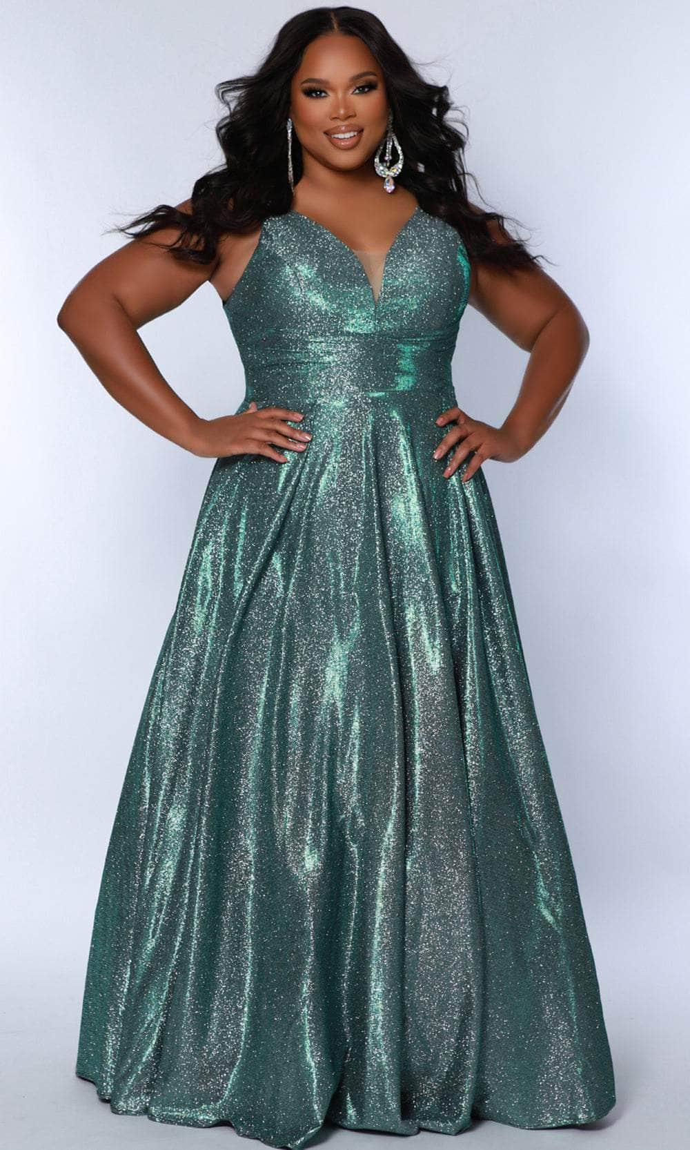 Sydney's Closet SC7378 - Shimmer Metallic V-Neck Prom Dress Couture Candy Sydney's Closet SC7378 - Shimmer Metallic V-Neck Prom Dress Couture Candy