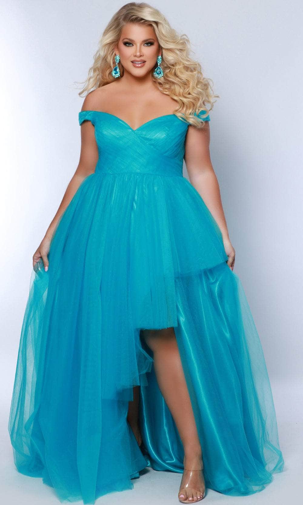 Sydney's Closet SC7388 - Off-Shoulder High-Low Hem Prom Dress Couture Candy Sydney's Closet SC7388 - Off-Shoulder High-Low Hem Prom Dress Couture Candy