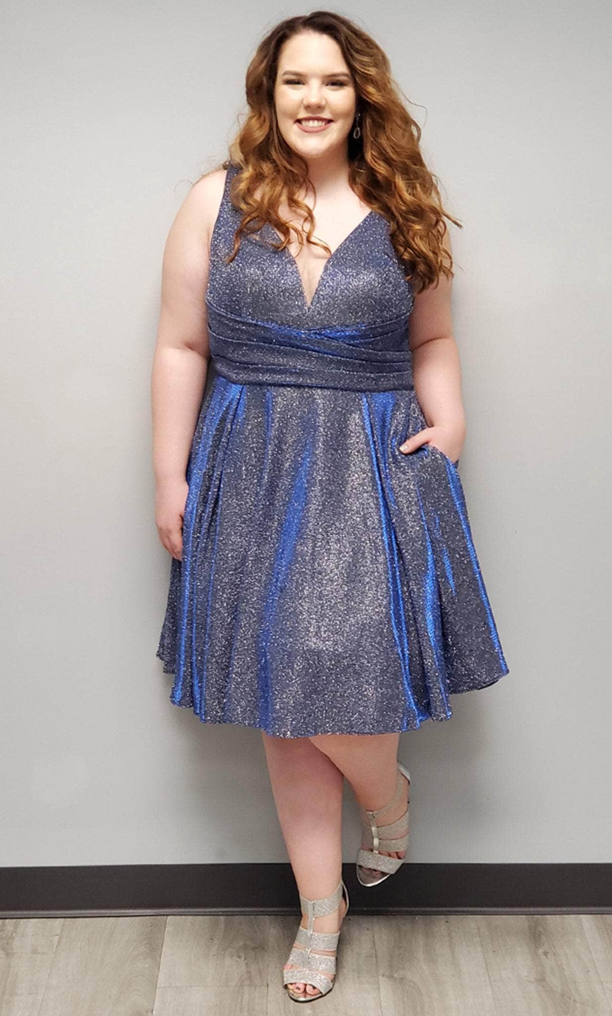 Sydney's Closet SC8108 - V-Neck Shimmer Cocktail Dress Sydney's Closet SC8108 - V-Neck Shimmer Cocktail Dress