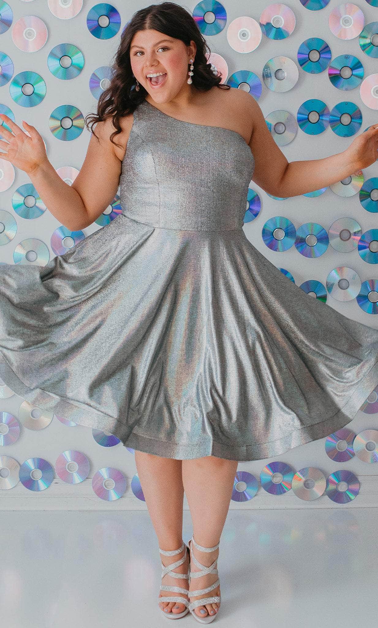 One Shoulder Plus Size Shimmer Party Dress Metallic Gold / 28 One Shoulder Plus Size Shimmer Party Dress Metallic Gold / 28