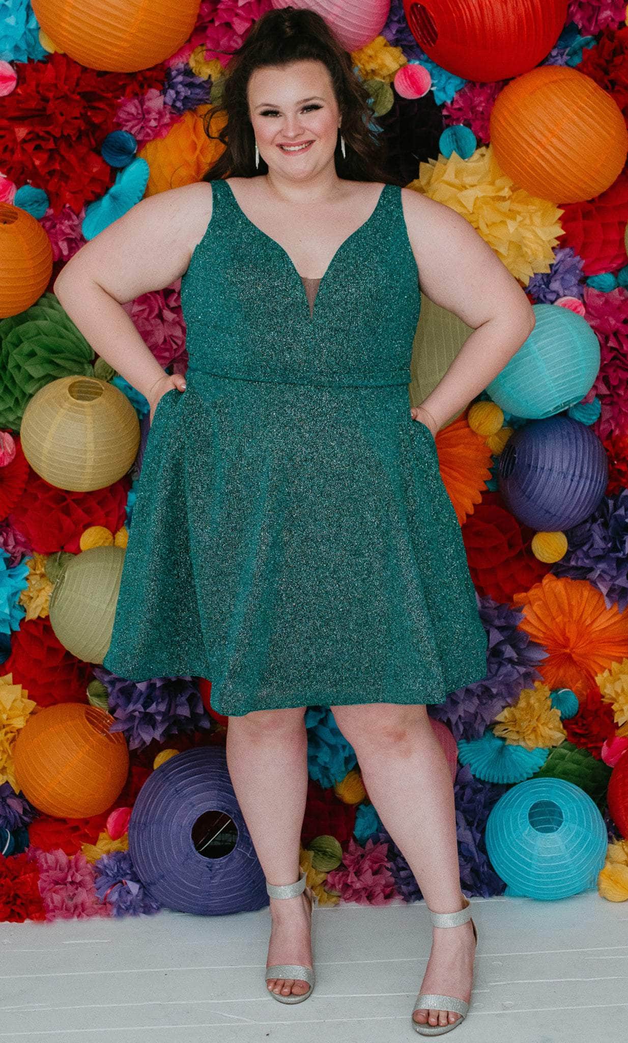 Sydney's Closet SC8120 - Glittered V-Neck Party Dress Couture Candy Sydney's Closet SC8120 - Glittered V-Neck Party Dress Couture Candy