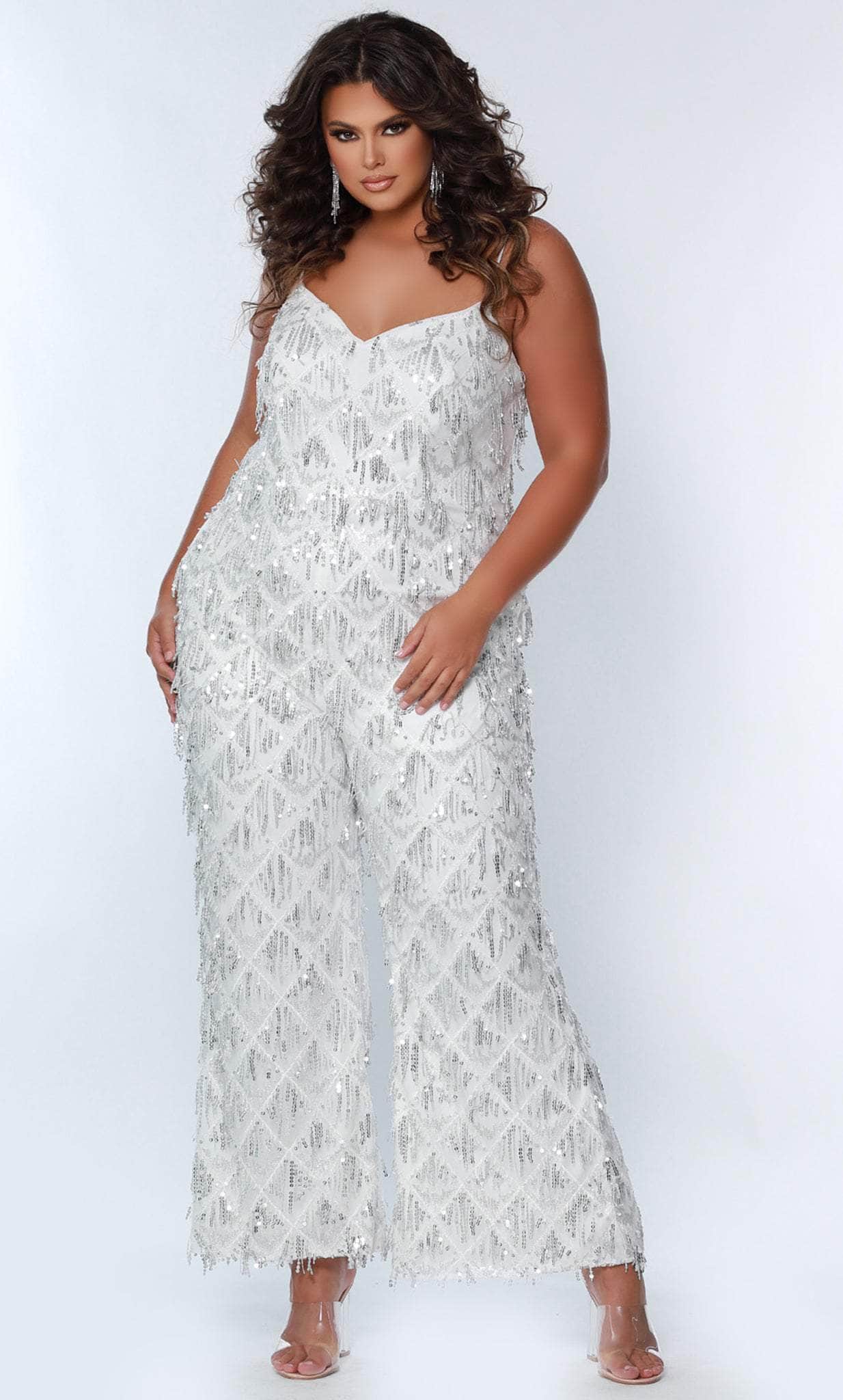 Sydney's Closet Women's Spaghetti Strap Sequin Fringe Jumpsuit Sydney's Closet Women's Spaghetti Strap Sequin Fringe Jumpsuit