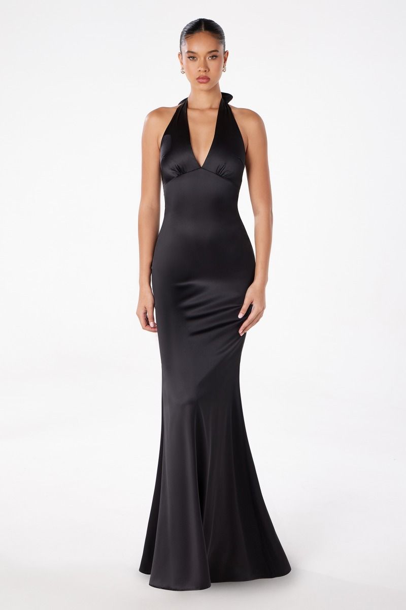 Ladivine T2001 - Long Satin Mermaid Dress - Sleeveless, Fitted bodice, Tie-strap, Soft ruching, Back zipper L / Black - Shop Ladivine dresses on Ladivine T2001 - Long Satin Mermaid Dress - Sleeveless, Fitted bodice, Tie-strap, Soft ruching, Back zipper L / Black - Shop Ladivine dresses on