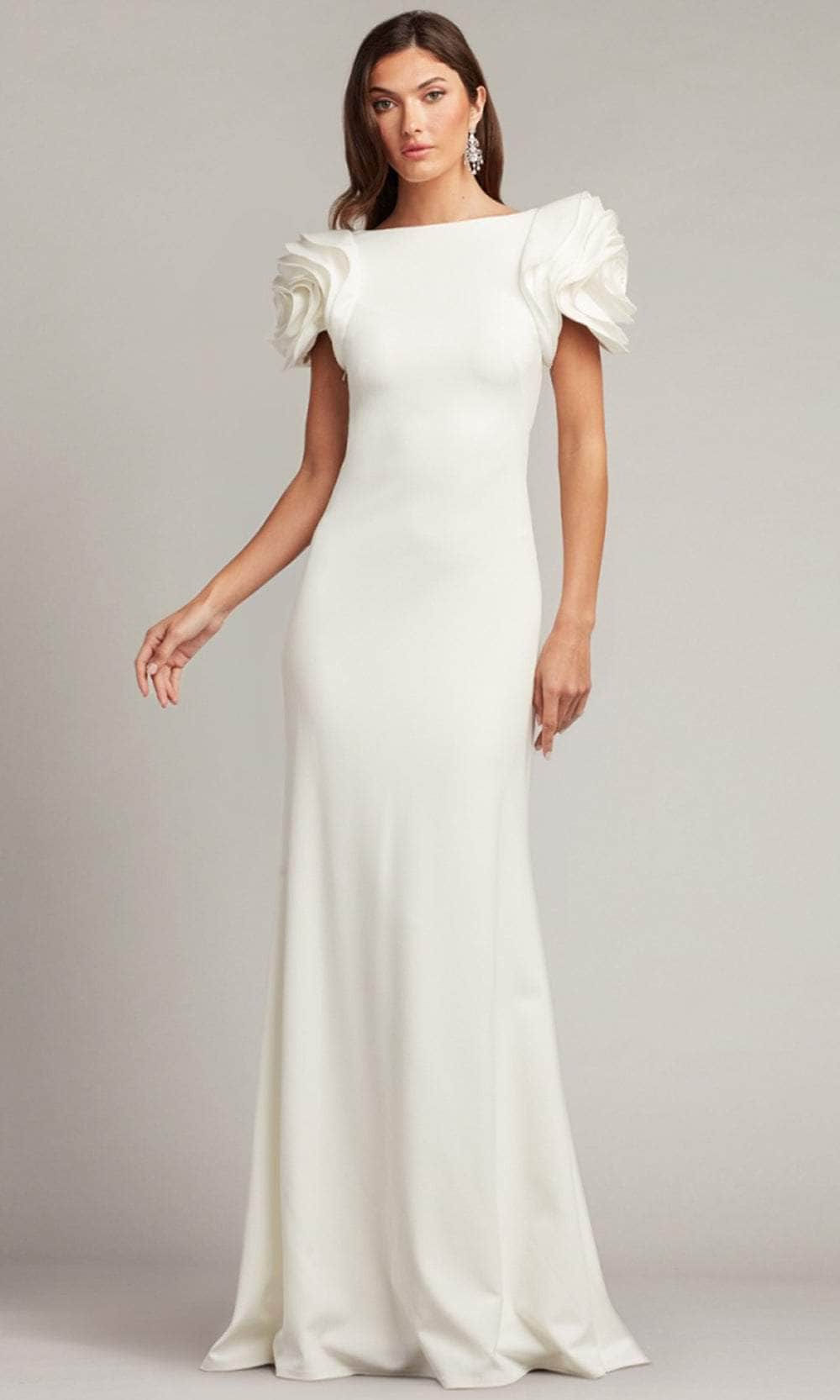 Tadashi Shoji BOS20407LXBR Long Column Dress Rosette-Style