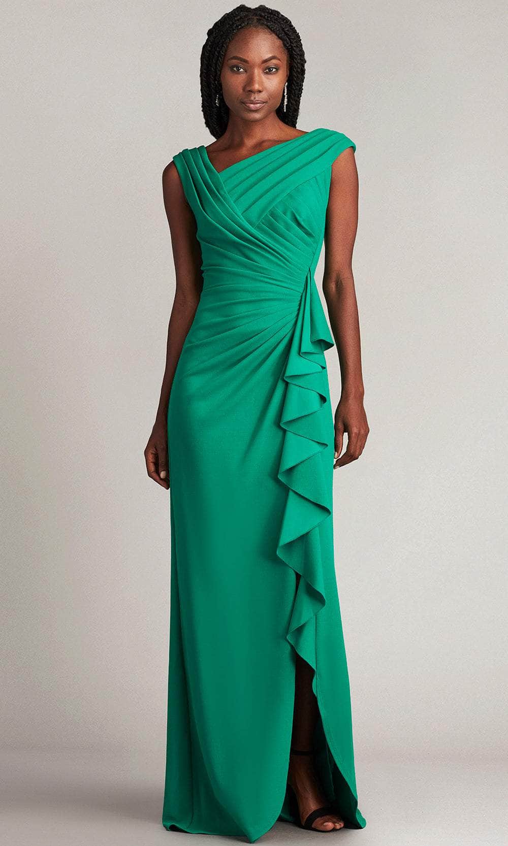 Tadashi Shoji Asymmetric Crepe Gown - Mystic Blue Tadashi Shoji Asymmetric Crepe Gown - Mystic Blue