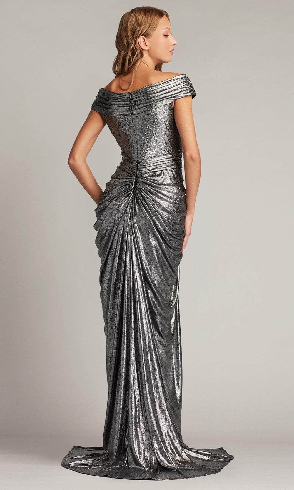 Tadashi Shoji BSJ22422L Ellery Slit Draped Metallic Jersey Gown