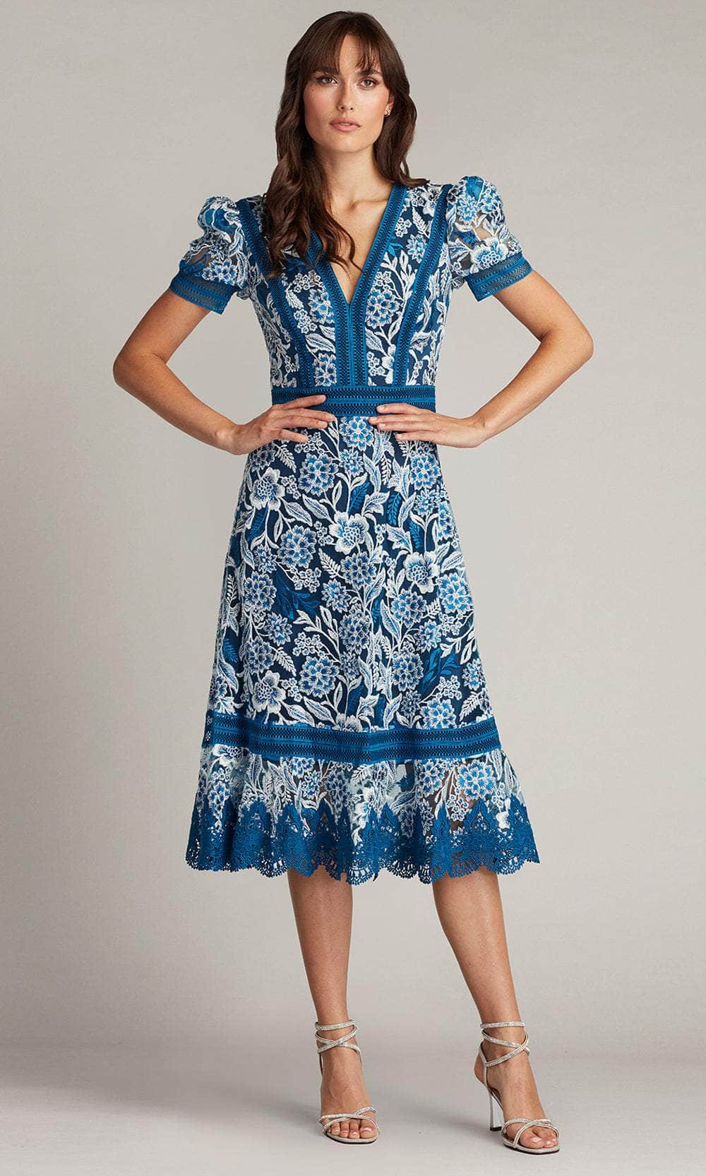 Tadashi Shoji CDP24209MD - Tea Length A-Line Dress - Floral Embroidery, Scalloped Hem, Wide Waistband, Short Puff Sleeve, Full Back, Back Zipper Couture Candy Tadashi Shoji CDP24209MD - Tea Length A-Line Dress - Floral Embroidery, Scalloped Hem, Wide Waistband, Short Puff Sleeve, Full Back, Back Zipper Couture Candy