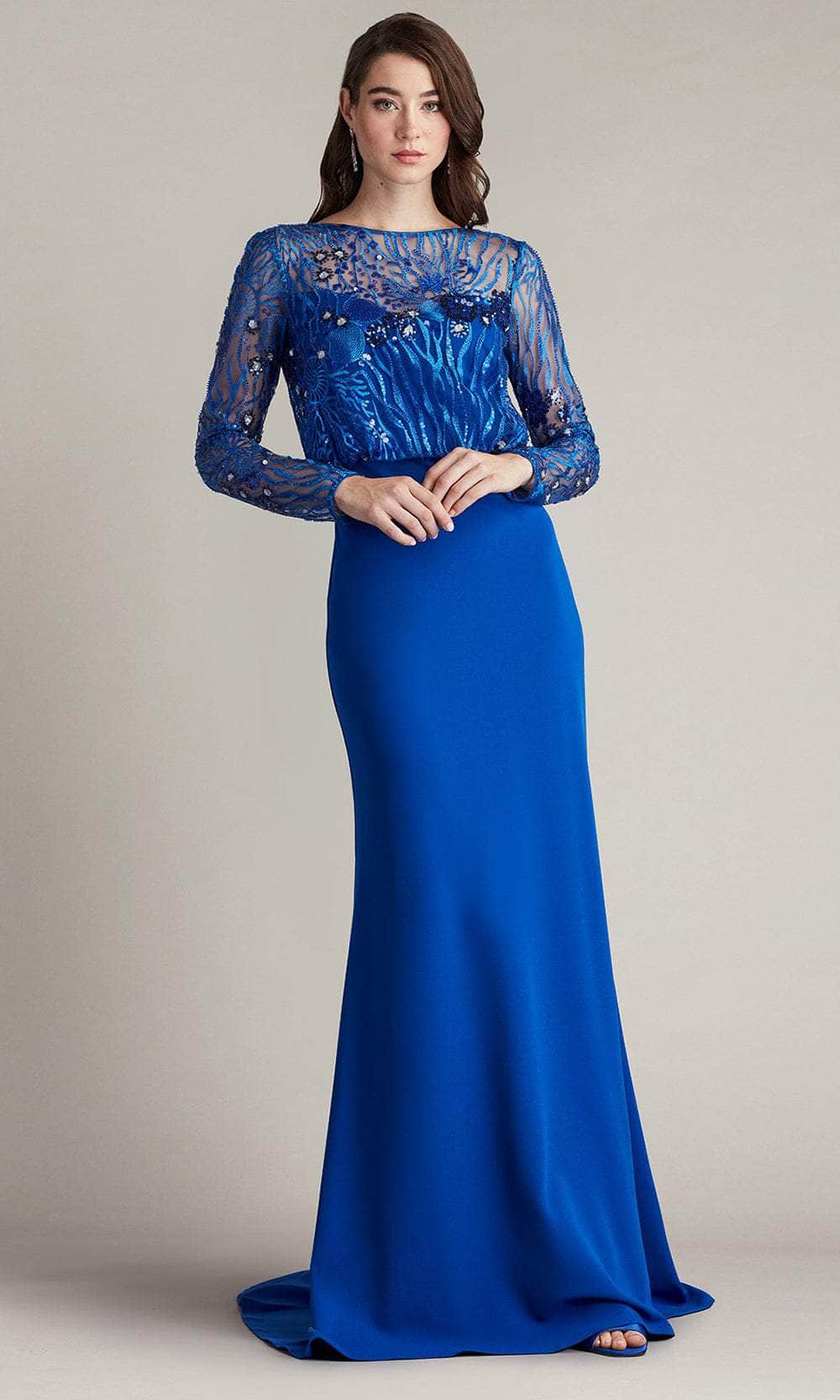Tadashi Shoji CDU24409L - Long Crepe Column Dress - Sea-Motif Inspired Embroidered Bodice, Long Sleeves, Full Back, Concealed Zipper Closure, Train Couture Candy Tadashi Shoji CDU24409L - Long Crepe Column Dress - Sea-Motif Inspired Embroidered Bodice, Long Sleeves, Full Back, Concealed Zipper Closure, Train Couture Candy