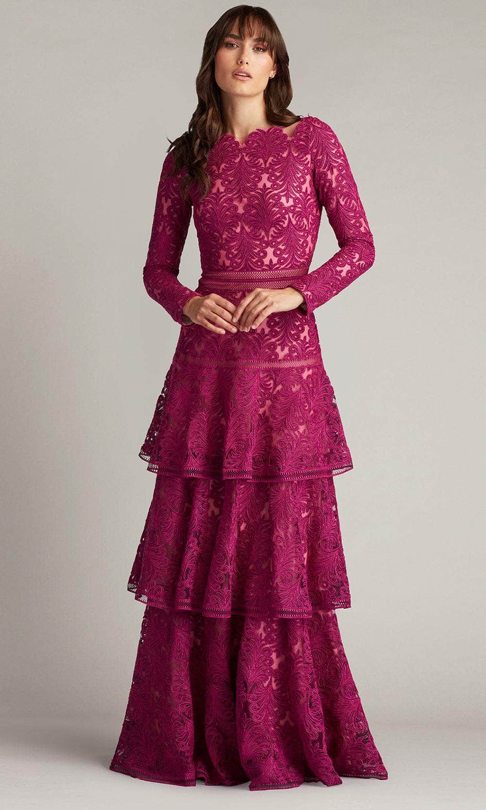 Tadashi Shoji CDY24097L - Long Tulle A-Line Dress - Long Sleeve, Embroidered, Tiered Skirt, Full Back, Back Zipper, Floor Length, Scallop Detailed Couture Candy Tadashi Shoji CDY24097L - Long Tulle A-Line Dress - Long Sleeve, Embroidered, Tiered Skirt, Full Back, Back Zipper, Floor Length, Scallop Detailed Couture Candy