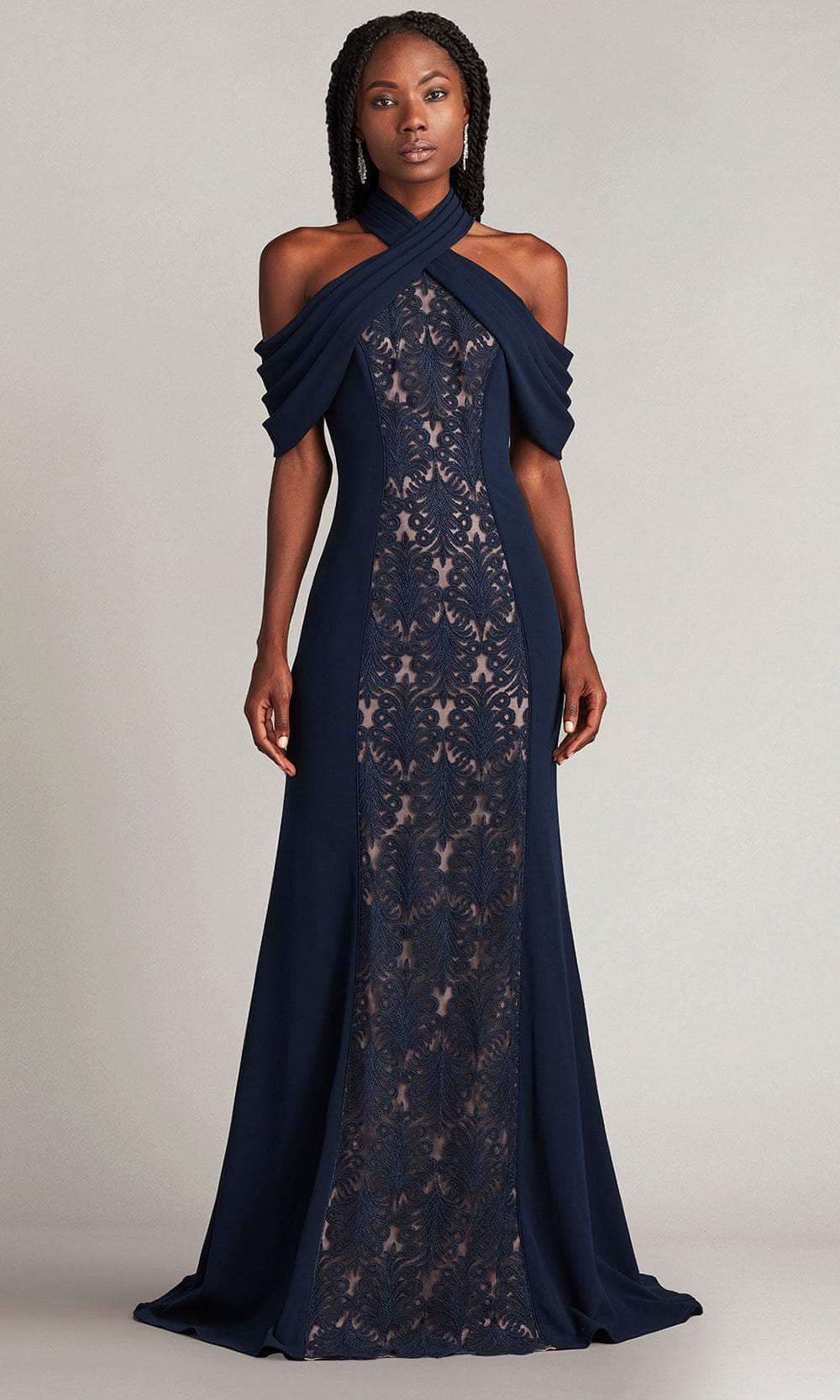Tadashi Shoji Women's Kato Embroidered Off-Shoulder Halter Gown - Navy Tadashi Shoji Women's Kato Embroidered Off-Shoulder Halter Gown - Navy