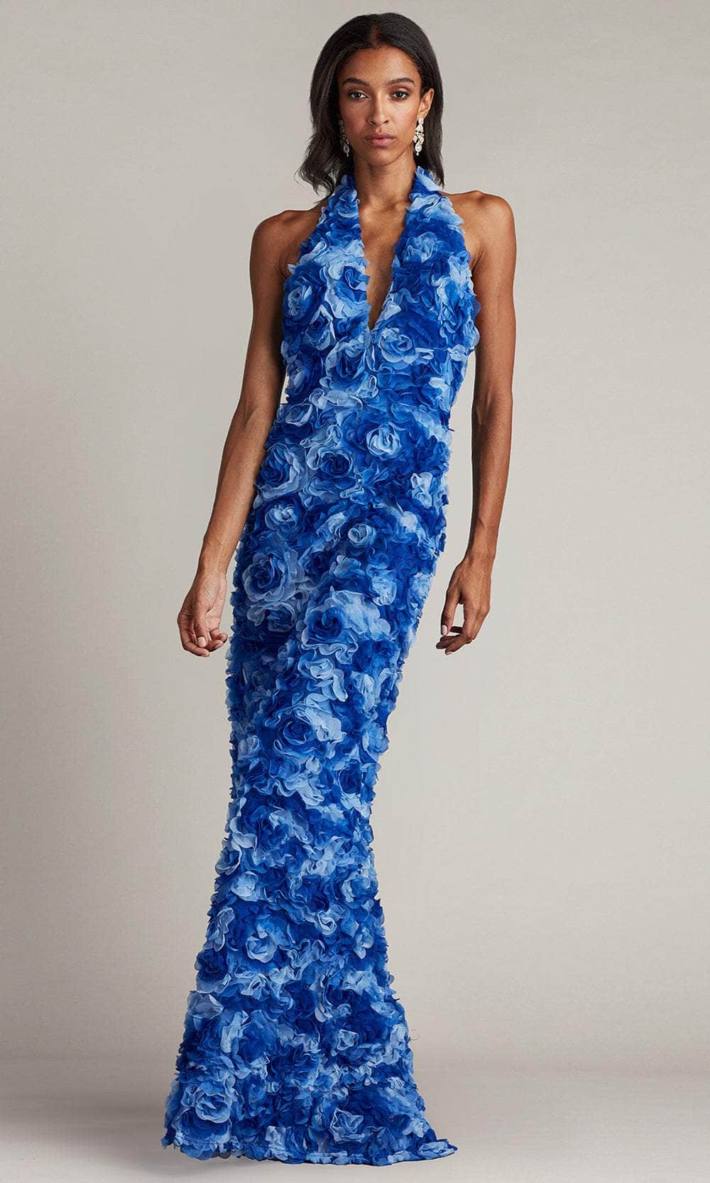 Tadashi Shoji Women's 3-D Floral Halter Neck Gown - Blue - Gowns Tadashi Shoji Women's 3-D Floral Halter Neck Gown - Blue - Gowns