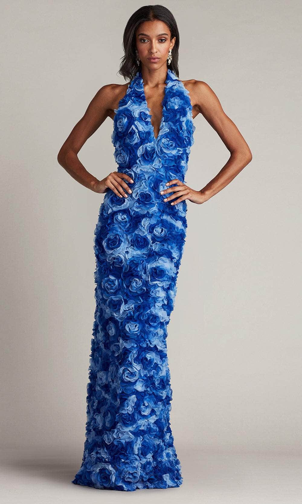 Tadashi Shoji Women's 3-D Floral Halter Neck Gown - Blue