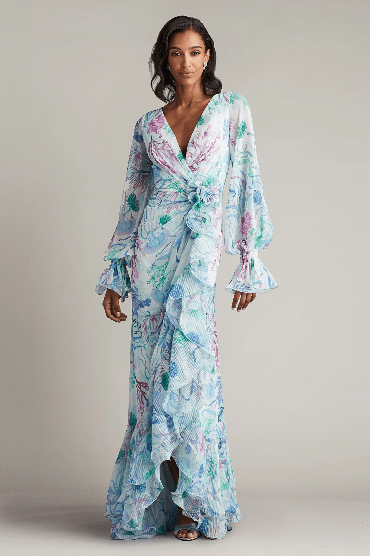tadashi shoji maxi dress Nyssa Bishop Sleeve Gown