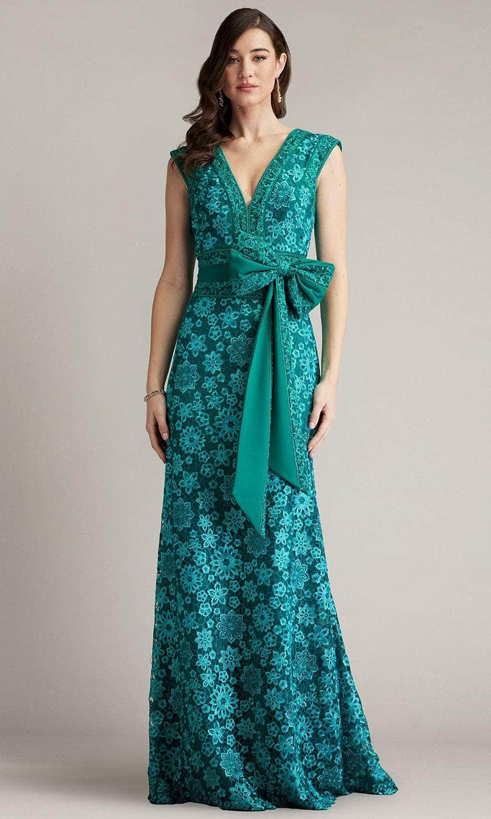 Tadashi Shoji CFX24579L Long Embroidery Sheath Dress Semi-Cap