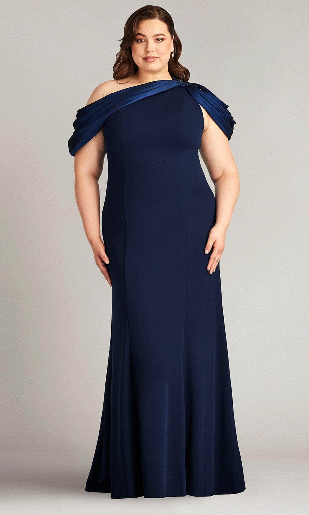 Tadashi Shoji CY22037LQ Carlene Shoulder Drape Gown Plus Size