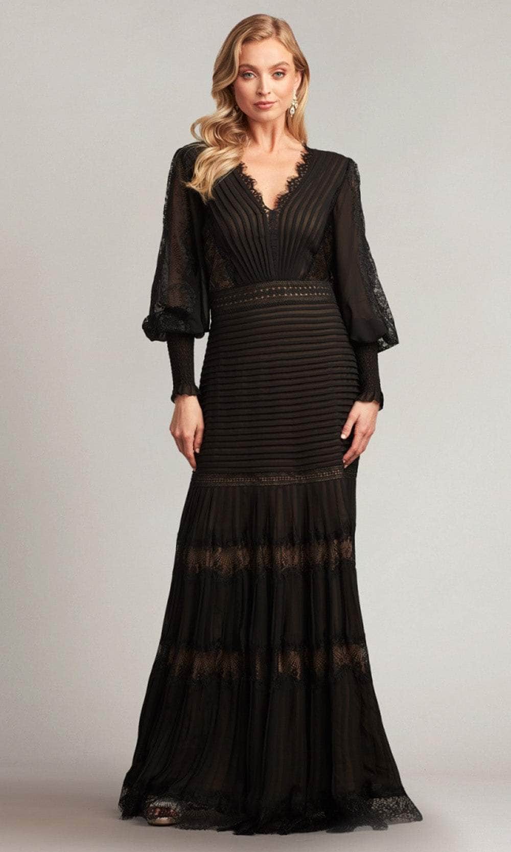 Tadashi Shoji YV21070L V-Neck Bishop Sleeve Evening Gown